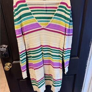 Free People Cream Stripe Knit Sweater